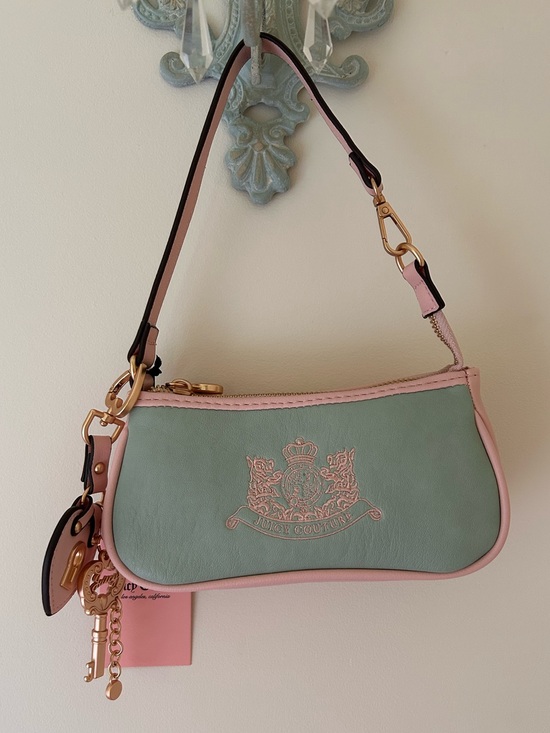 Juicy Couture Handbags - Juicy Couture Sage Green and Baby Pink Faux Leather “Royal to Convertible Baguet